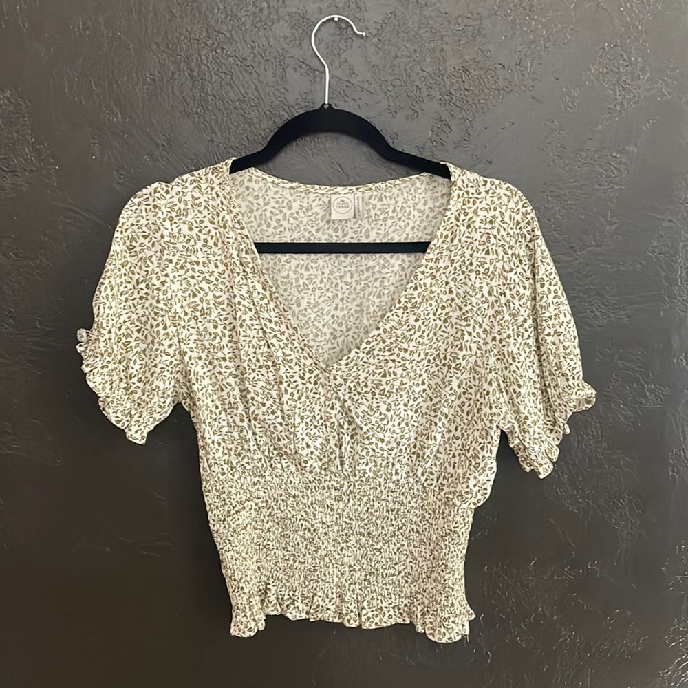 Elastic waist v neck floral blouse